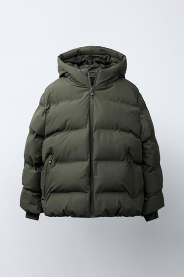 WATER-REPELLENT QUILTED COAT WITH LABEL - Light khaki by Zara