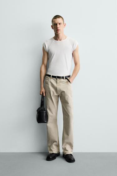 Zara SPLASH EFFECT FLARE FIT JEANS - Light tan - Image 0