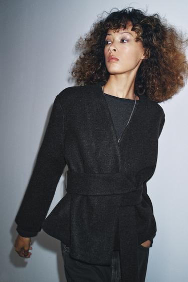 SOFT-TOUCH BELTED JACKET - Grey marl by Zara