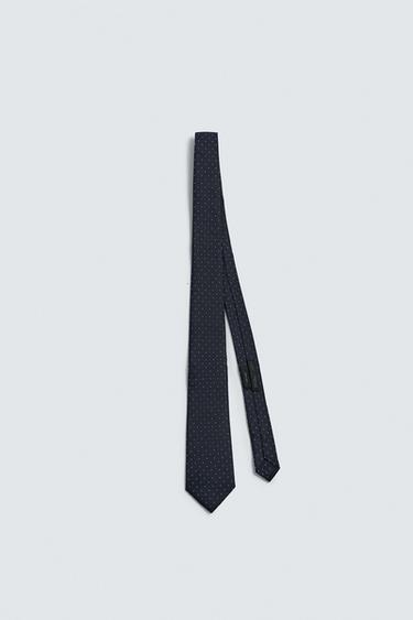 100% SILK POLKA DOT TIE - Navy blue by Zara