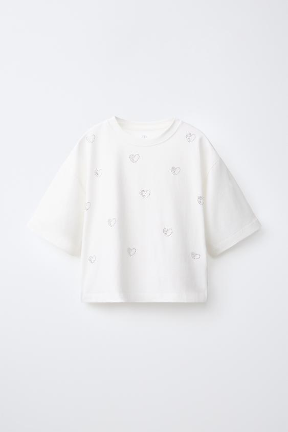 HEART DIAMANTÉ T-SHIRT - Oyster-white by Zara - Image 0