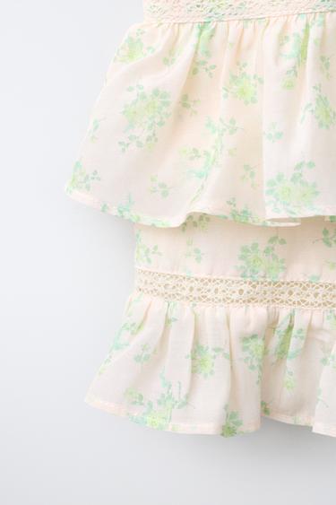 FLORAL DOUBLE-RUFFLE TOP - Green / Ecru by Zara - Image 3