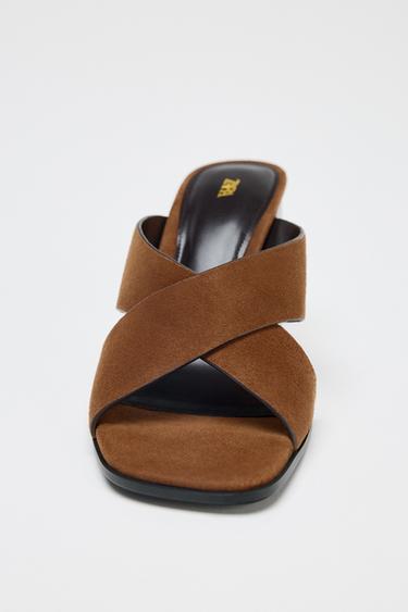 SPLIT SUEDE BLOCK HEEL SANDALS - Brown by Zara - Image 4