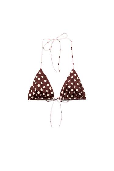 POLKA DOT PRINT TRIANGULAR BIKINI TOP - Brown by Zara