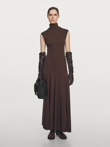 Zara Long high neck dress - STUDIO - Brown - Image 0