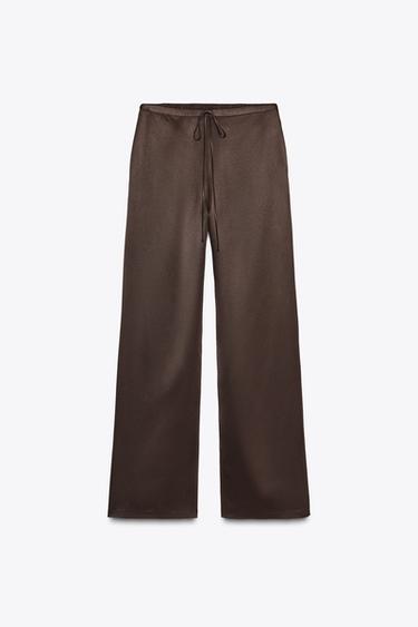 ZW COLLECTION SATIN TROUSERS - Dark brown by Zara - Image 0