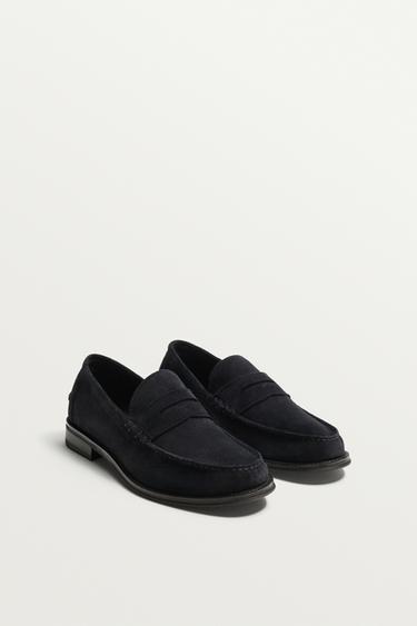 Zara LEATHER PENNY LOAFERS - Blue