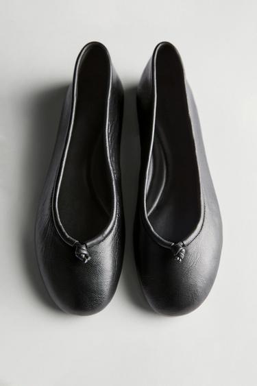 Zara Leather ballet flats with knot - Black - Image 0