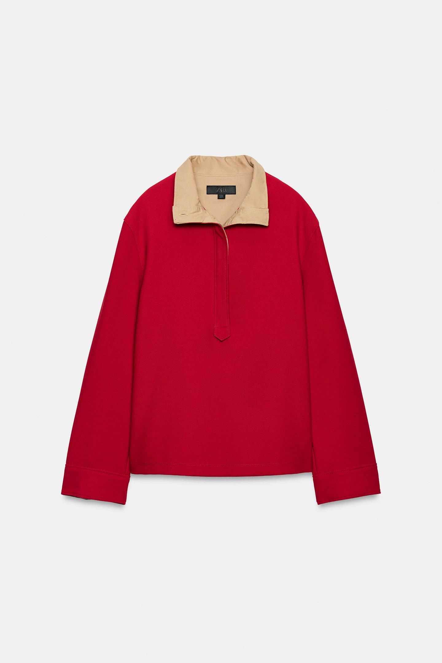 Женская рубашка Zara ZW Collection Contrast, цвет: Красный — фото 7