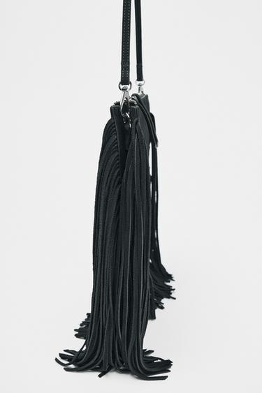 FRINGED SPLIT SUEDE MINI CROSSBODY BAG - Black by Zara