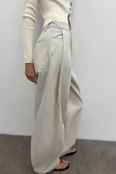 PANTALON BALLON À PINCES - vert délavé de Zara - Image 2