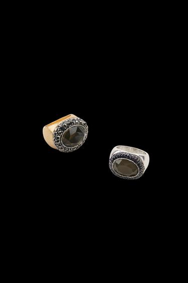Zara 2-PACK OF GLITTER JEWEL RINGS - Gold / Silver