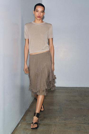 SHORT SLEEVE KNIT TOP - Sand by Zara - Image 0