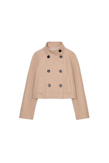 Zara SHORT HIGH COLLAR JACKET - taupe brown