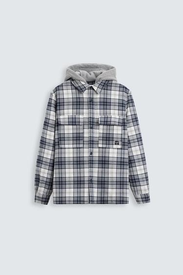 CAMISA COMPRIDA COM CAPUZ COMBINADO - Azul da Zara