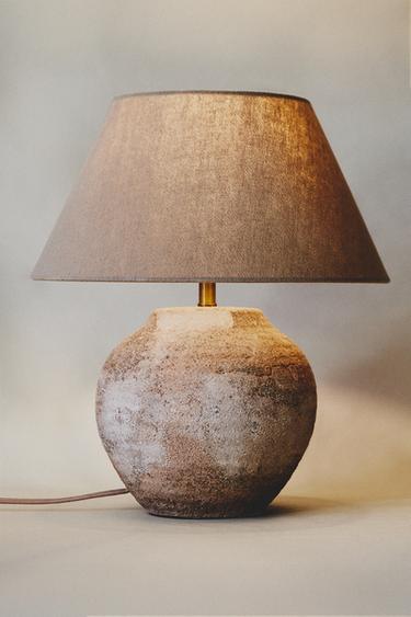 LARGE AGED CERAMIC TABLE LAMP - Grey Zara