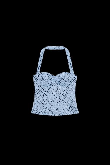 NECKHOLDER-TOP MIT RUNDHALSAUSSCHNITT UND PUNKTEN - Mittelblau von Zara