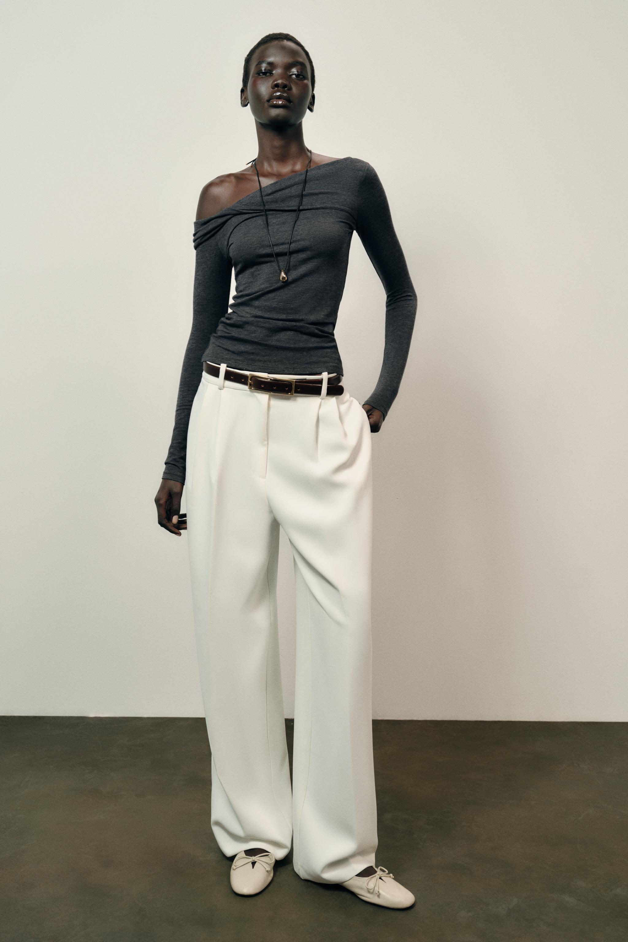 26mari_a様 ASYMMETRIC NECK T-SHIRT - Gray marl | ZARA United States