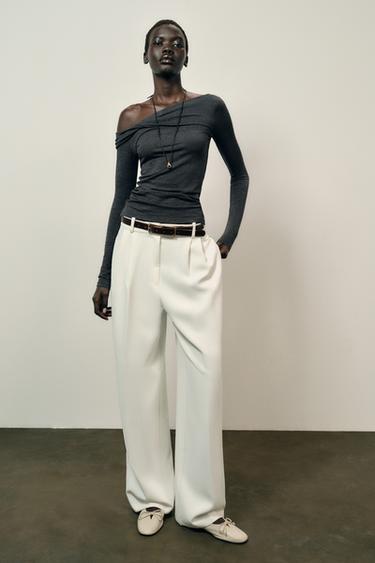 Zara Gri marn - ASİMETRİK YAKA TOP