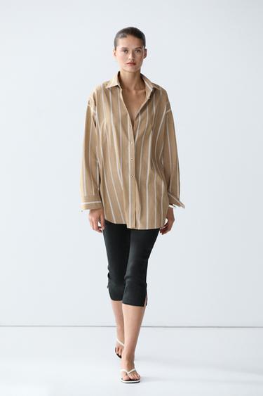 Zara Striped shirt with button detail - Brown - Image 0
