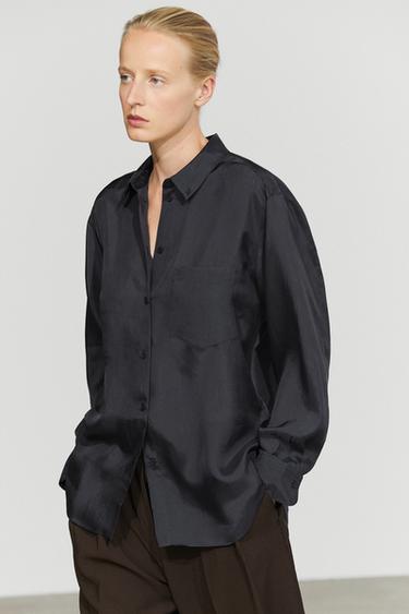 Chemise fluide à poche - Bleu marine de Zara