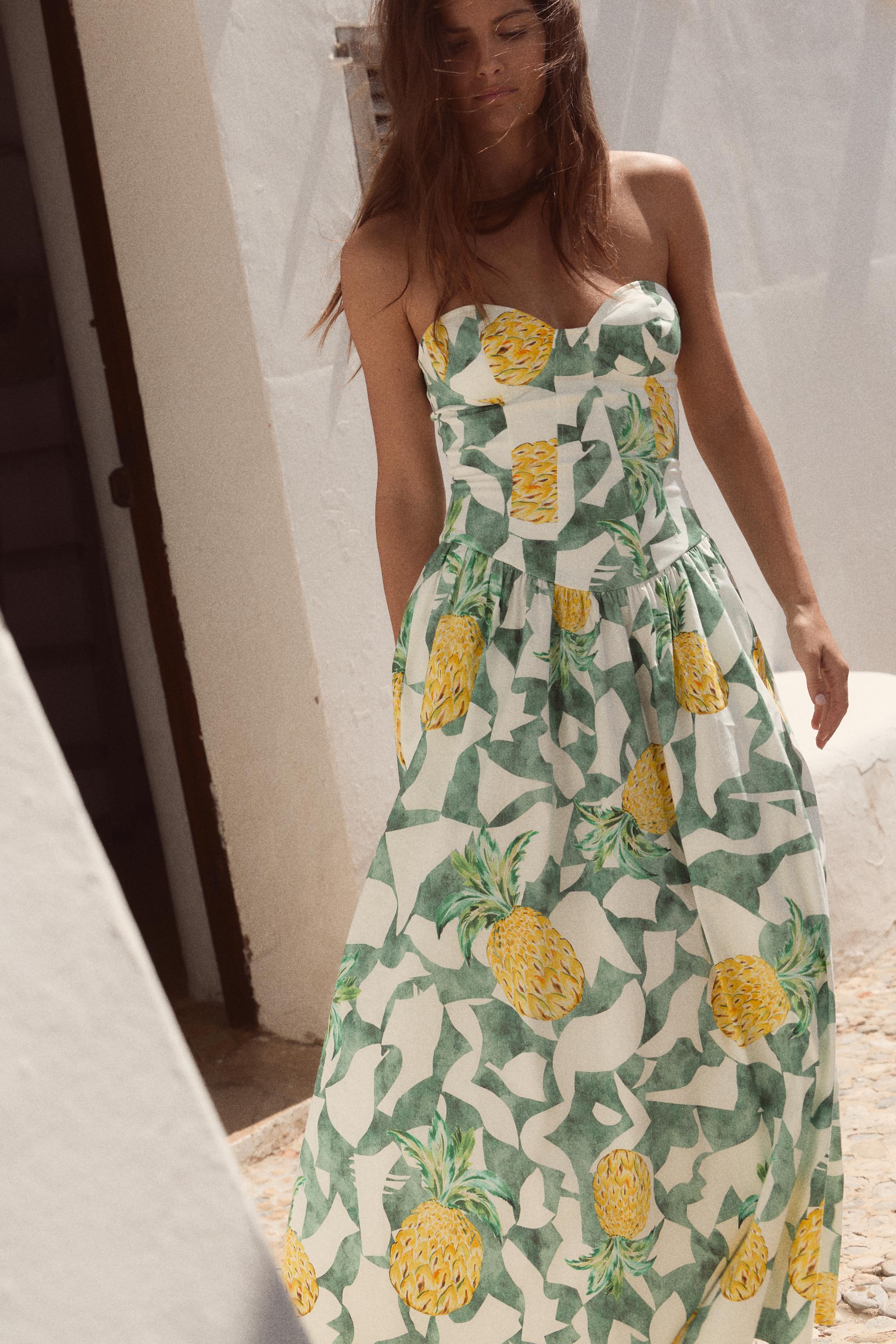 FRUIT PRINT BUSTIER POPLIN DRESS