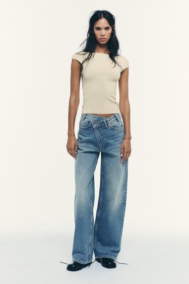 TOP CUELLO BARCO PUNTO LISO - Crudo de Zara