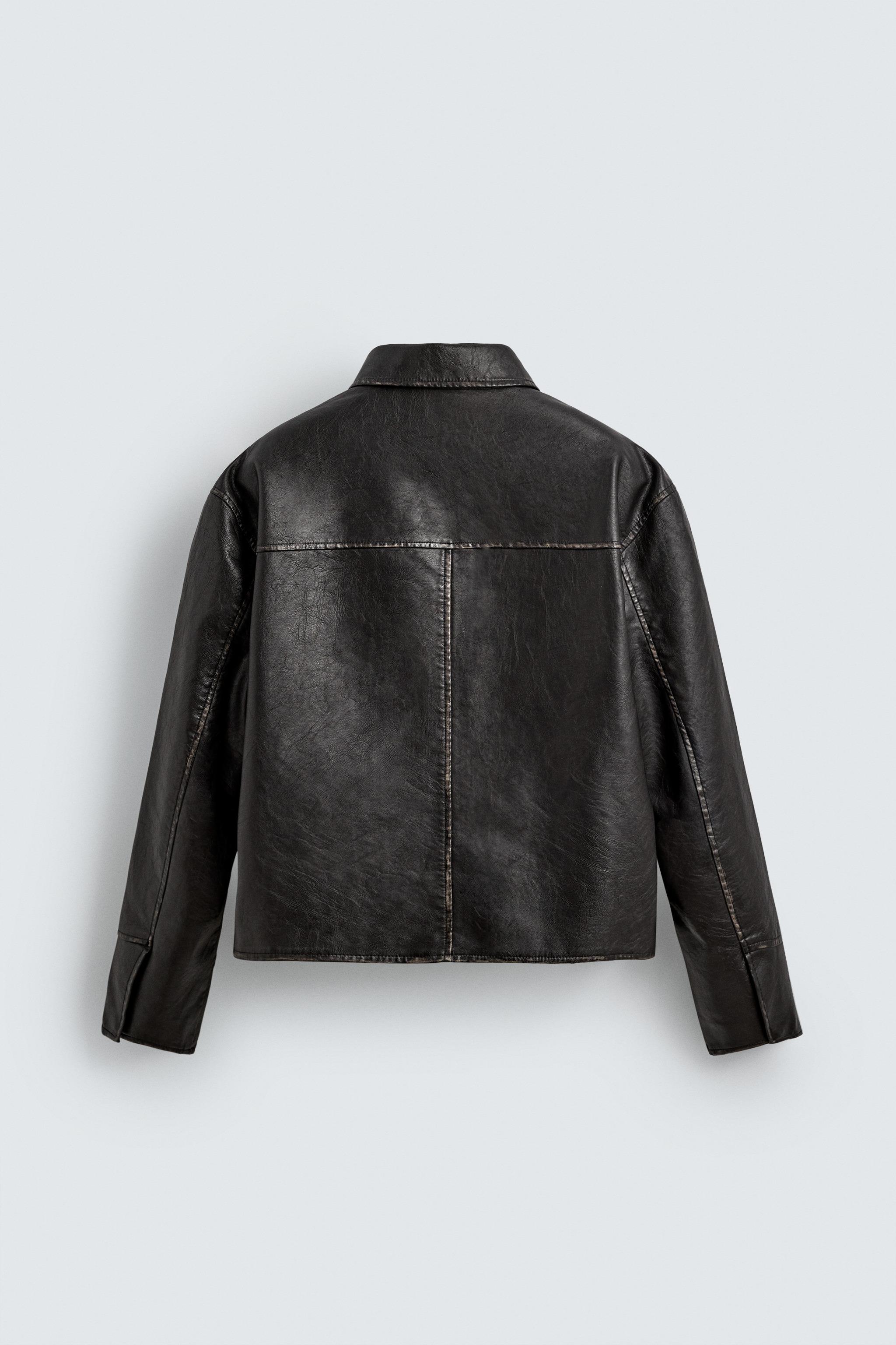 WASHED LEATHER EFFECT JACKET - Brown | ZARA South Africa