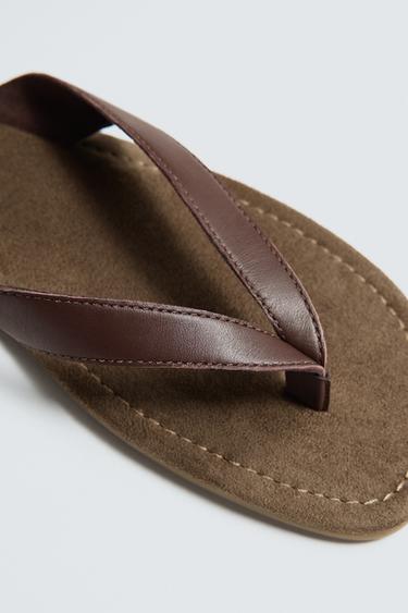 LEATHER STRAPPY SANDALS - Brown by Zara - Image 2