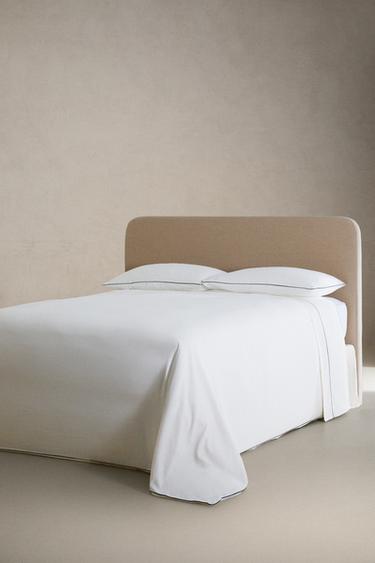 SATEEN FLAT SHEET WITH PIPING - Black by Zara - Image 1