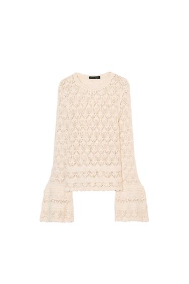 JERSEY PUNTO MANGA ACAMPANADA - Beige claro de Zara