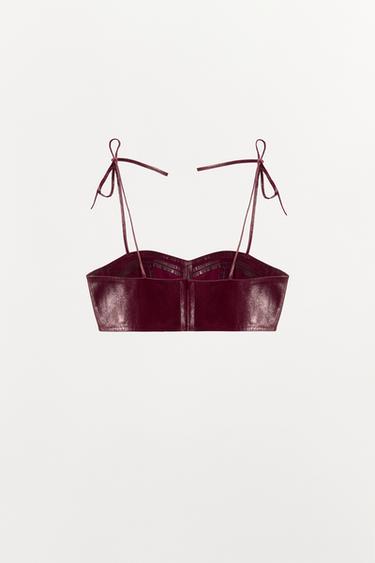 100% LEATHER MINI TOP - GARNET by Zara - Image 5