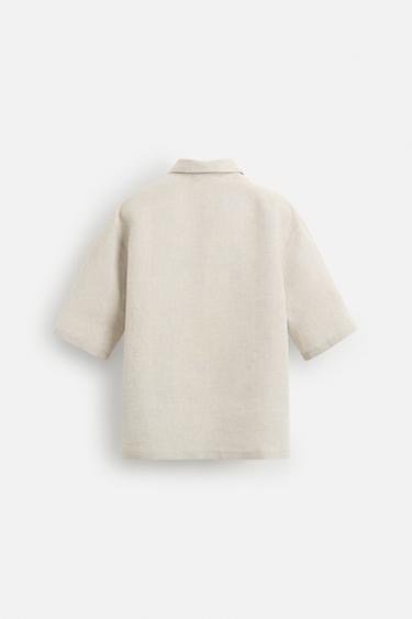 100% LINEN POLO SHIRT - Light beige by Zara - Image 7