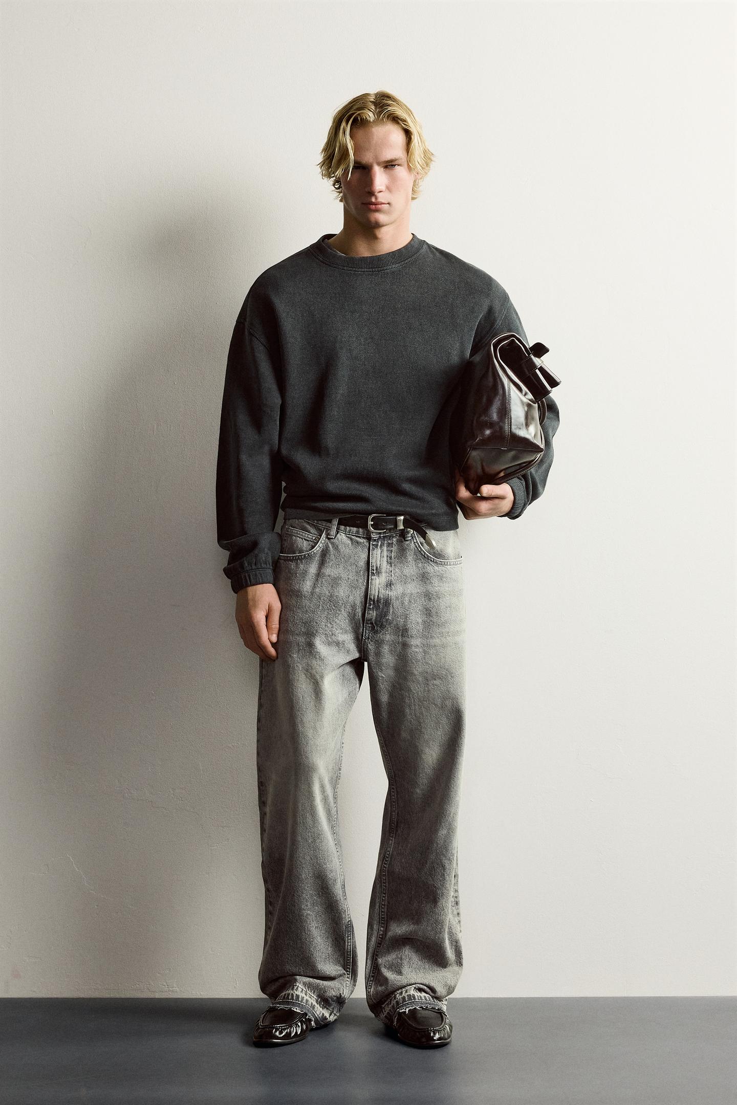Мужская толстовка Zara Relaxed Fit Ribbed, цвет: Чёрный