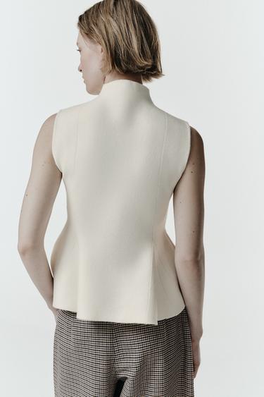 Zara KNIT PEPLUM TOP - Ecru