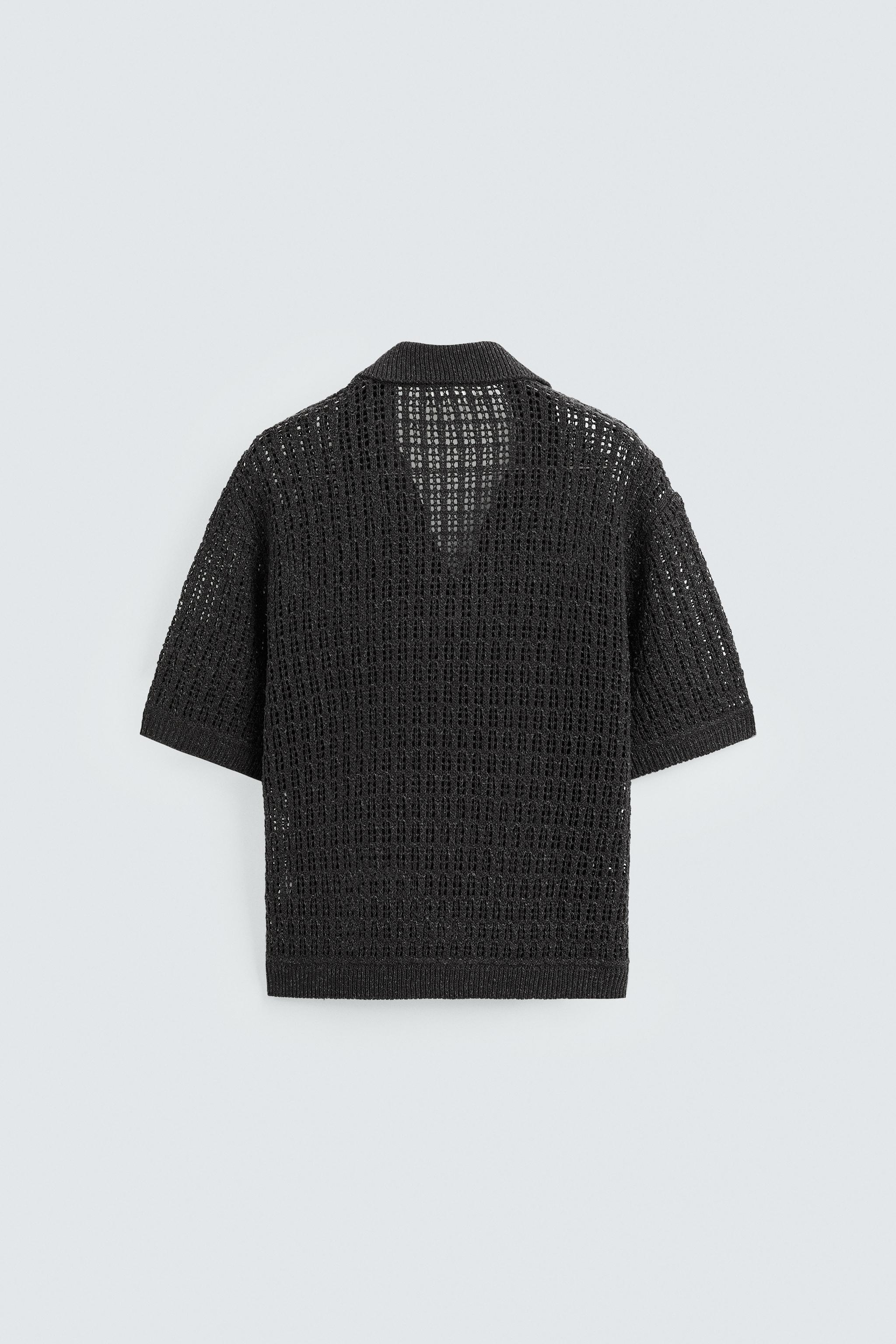 OPEN KNIT POLO SHIRT - Charcoal | ZARA Thailand