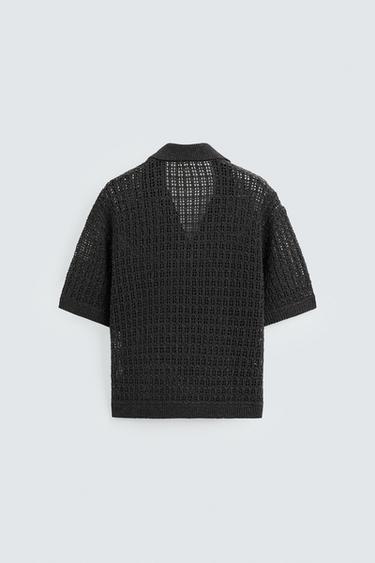 OPEN KNIT POLO SHIRT - Charcoal by Zara - Image 7