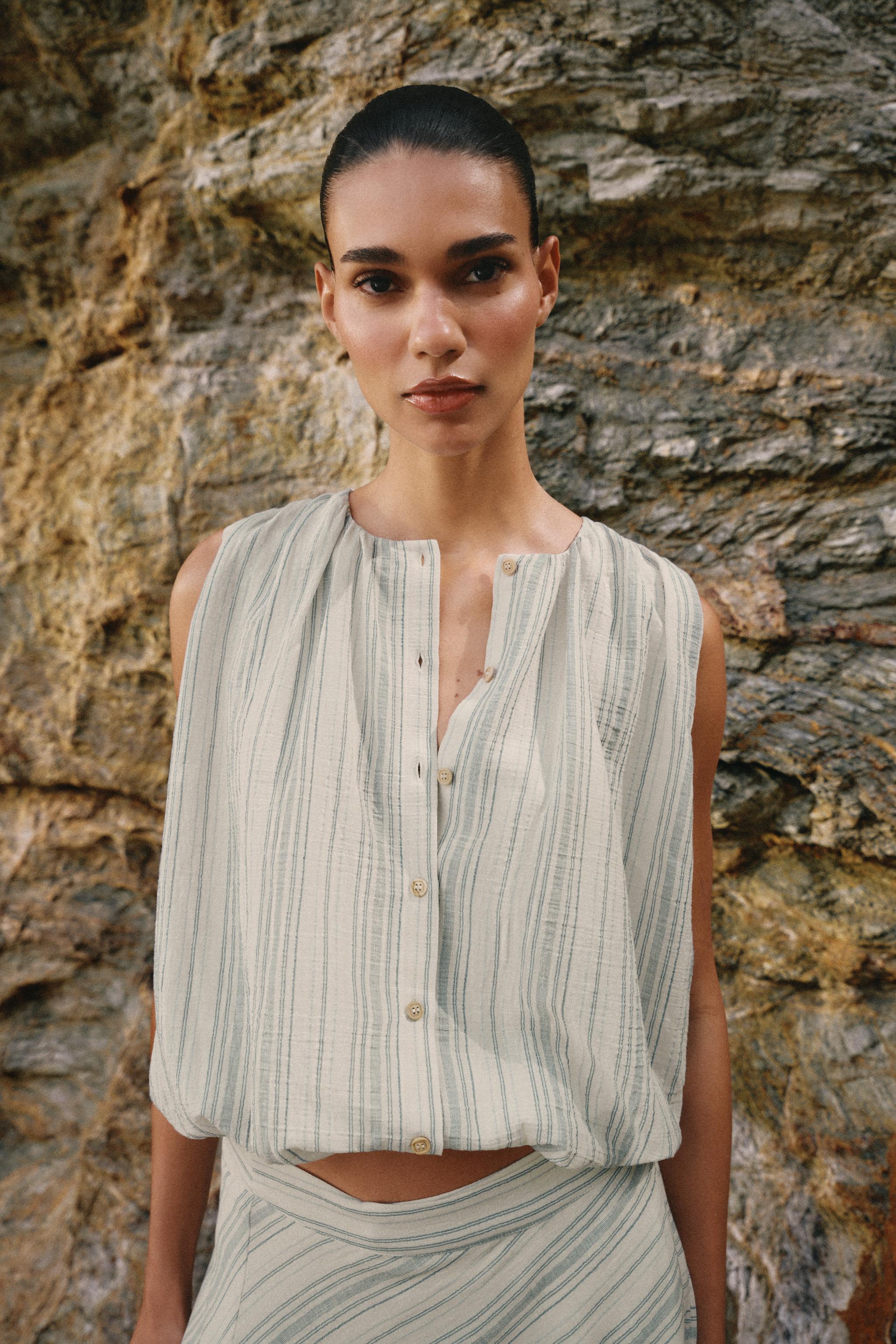 STRIPED BALLOON BLOUSE - Ecru / Navy | ZARA United States