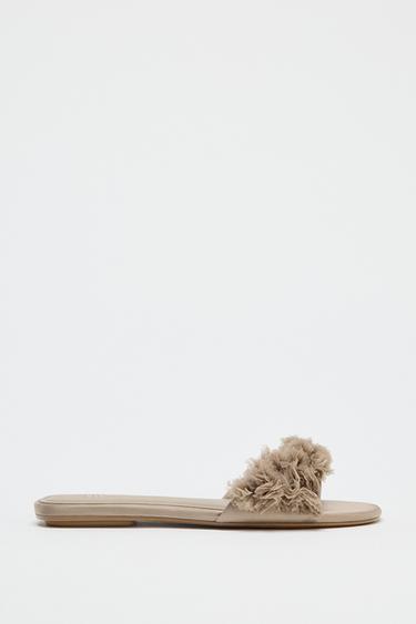 UPPER WITH ORGANZA FLOWER DETAILS - Taupe Grey by Zara - Image 0