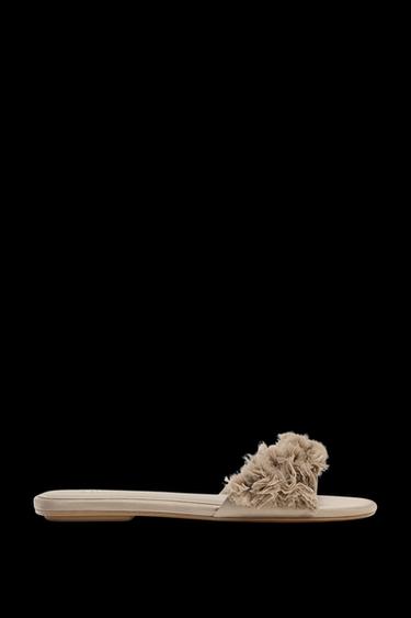 UPPER WITH ORGANZA FLOWER DETAILS - Taupe Grey by Zara - Image 0