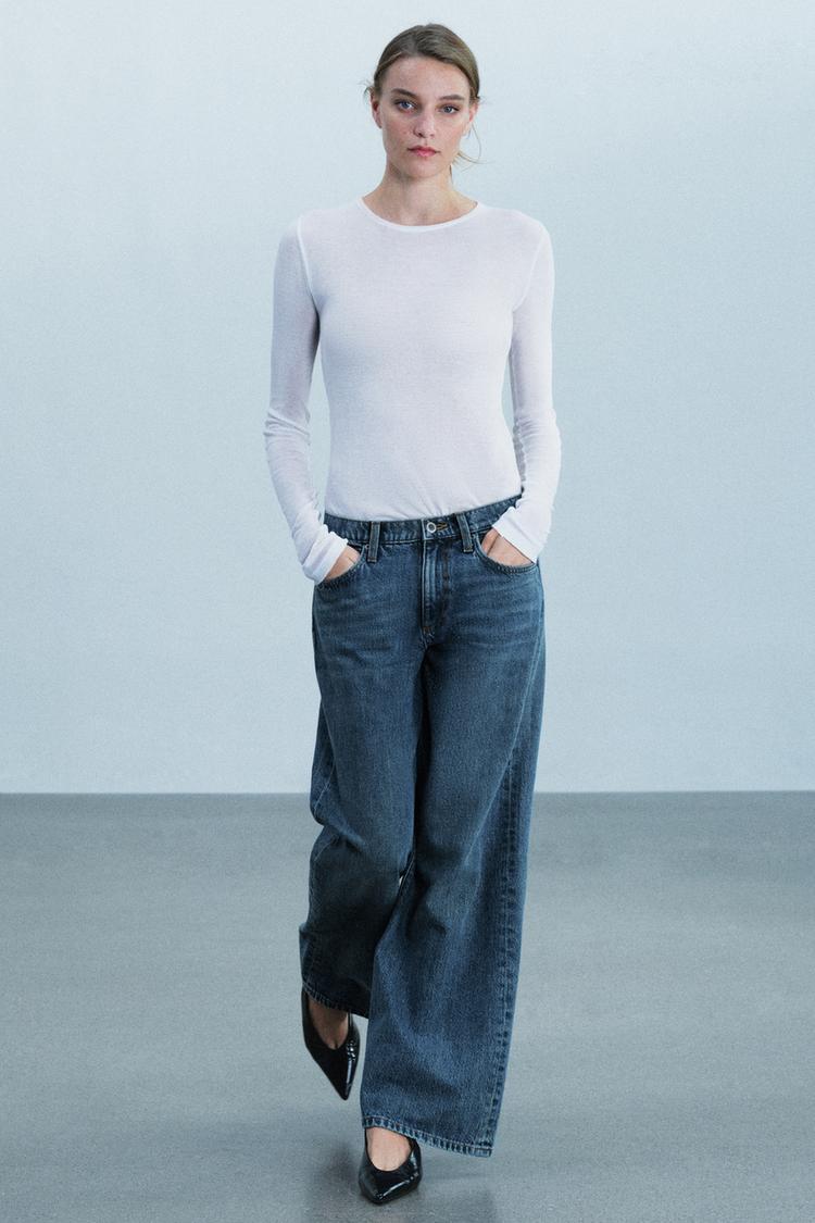 ZW COLLECTION LOW-RISE WIDE-LEG JEANS — Mid-blue