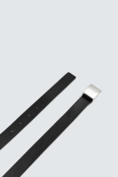 Zara LIMITED EDITION PLATE BUCKLE LEATHER BELT - Black