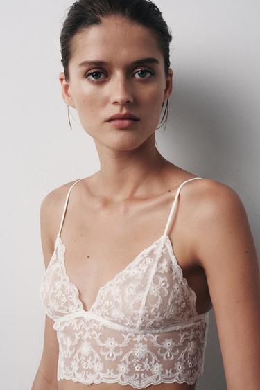 BRALETTE BANDEAU بدانتيل وتطريزات - أبيض by Zara