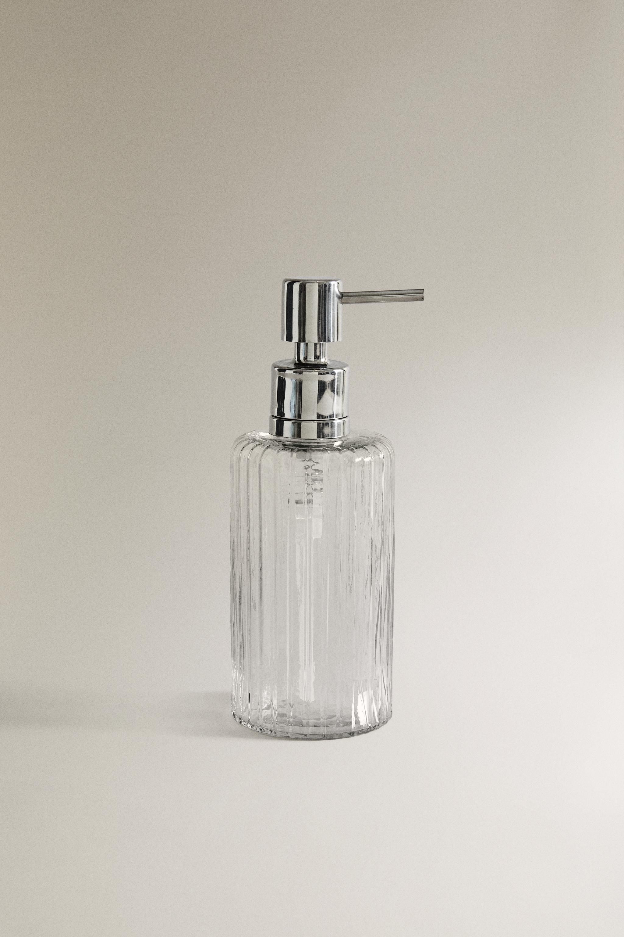 RAISED GLASS AND METAL SOAP DISPENSER