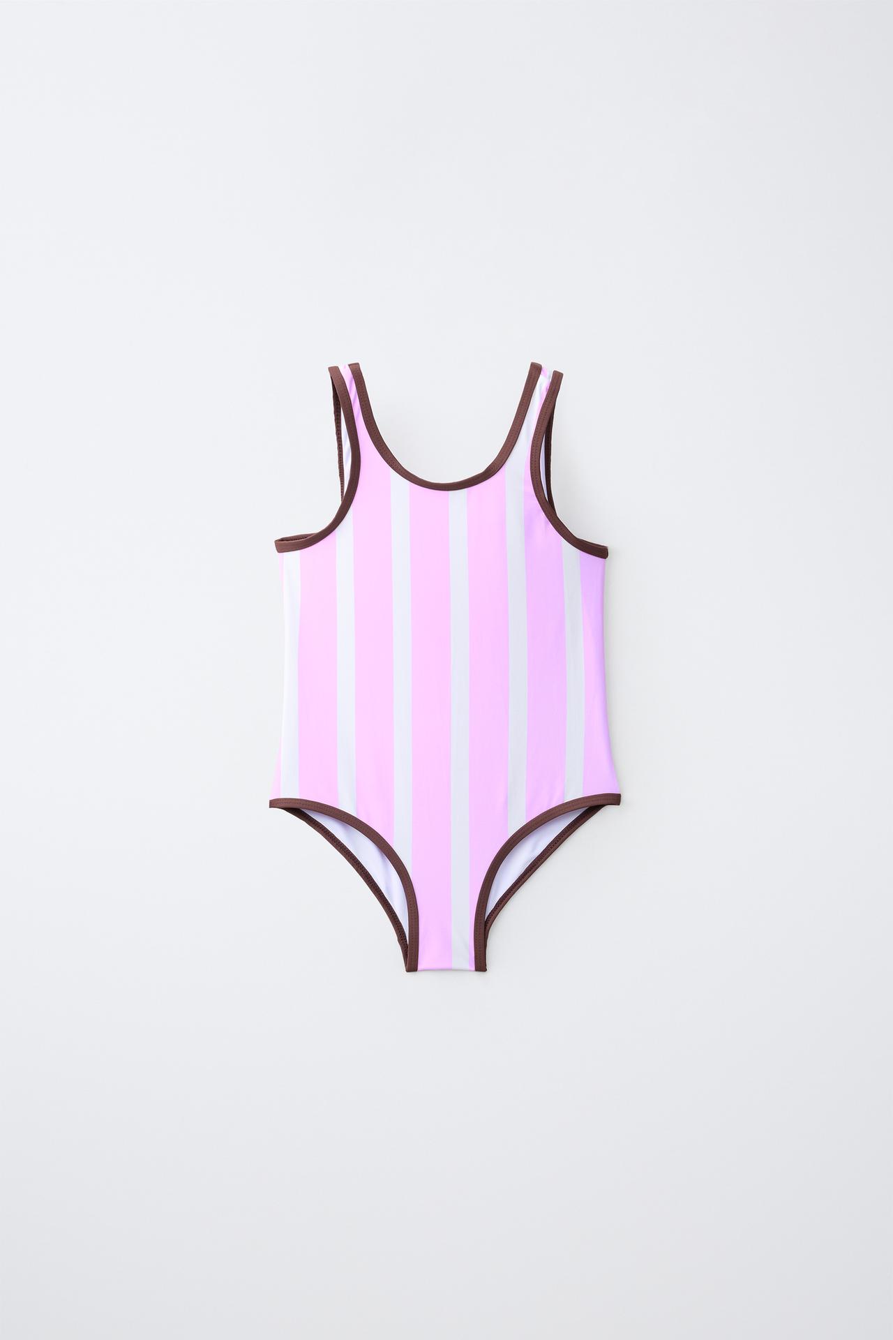 6-14 YEARS/ STRIPED PUKAS SURF SWIMSUIT — Pink