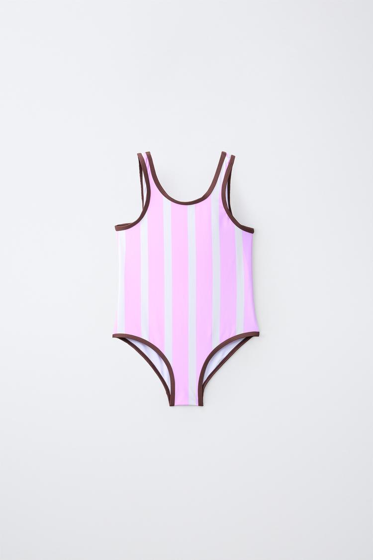6-14 YEARS/ STRIPED PUKAS SURF SWIMSUIT — Pink