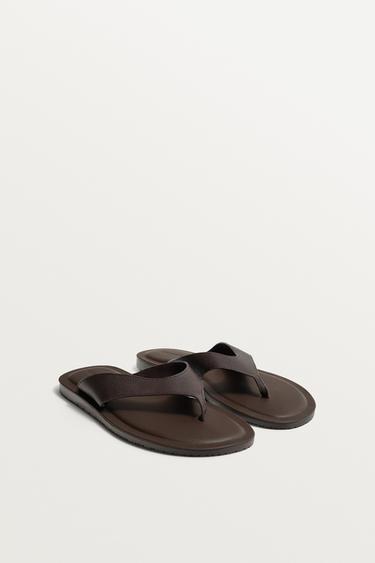SANDALES À BRIDES EN CUIR - Marron de Zara