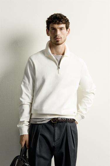 ZIP-UP INTERLOCK POLO SWEATSHIRT — White 2