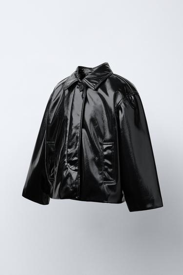 BLOUSON EN MATIÈRE SYNTHÈTIQUE - Noir de Zara - Image 1