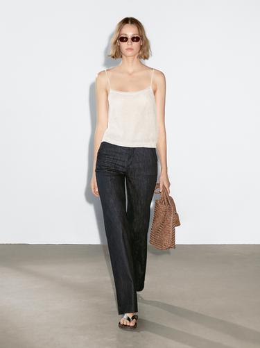 Zara Flowing strappy top with embroidery - Ecru